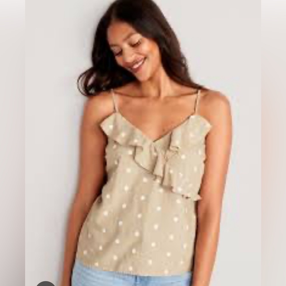 Old Navy NWT Spaghetti Strap white Polkadot Ruffle Tank Large